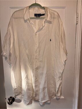 VTG Ralph Lauren Mens Shirt White 3XLT Linen Summer Button Down Beach Big Tall